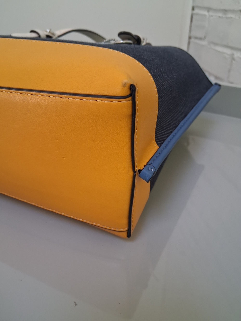 Authentic Coach Mollie Denim Color block Tote - Navy, Yellow & Light Blue - Picture 8 of 14